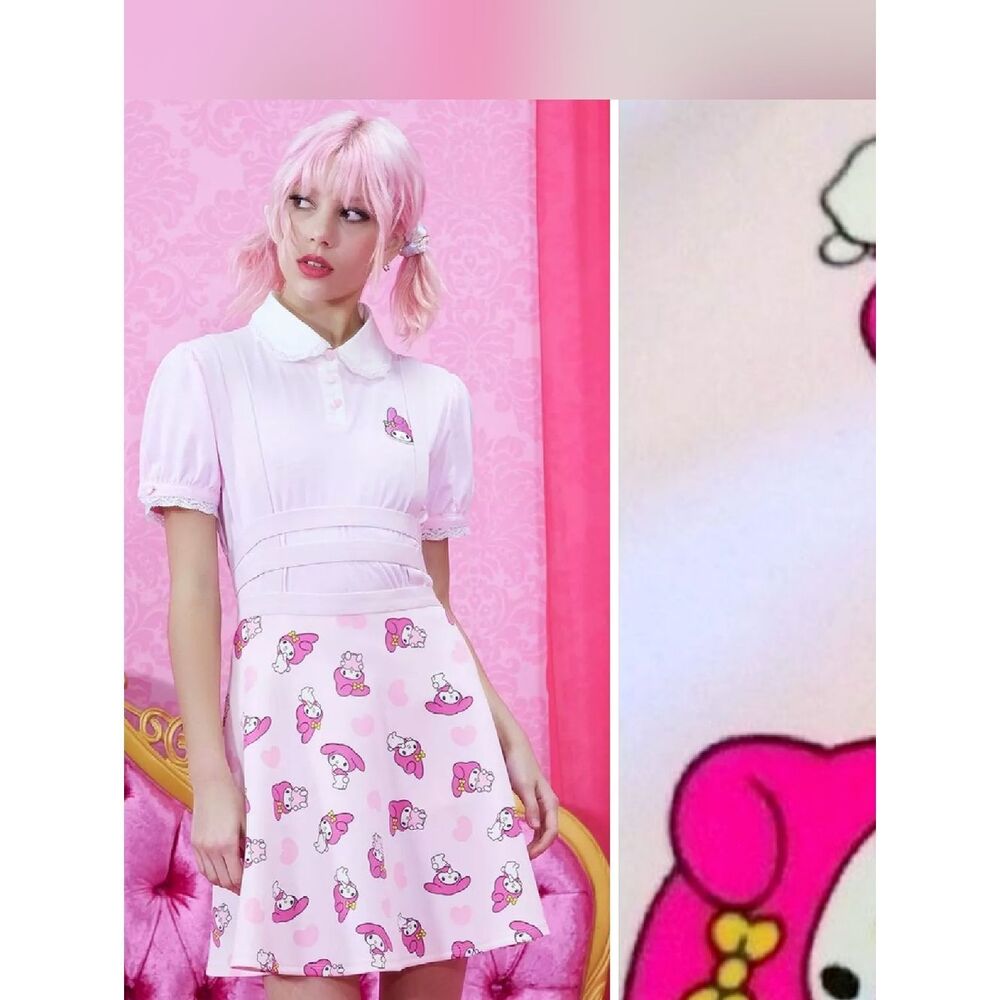 Sanrio Pink My Melody Strappy Suspender Mini Scuba Skirt Dress Small